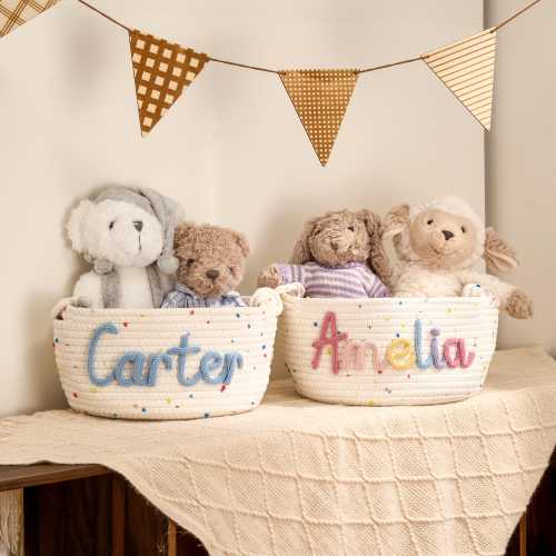 Personalized Baby Basket | Rope Cotton Baby Gift Basket | Baby Gift Basket| Newborn Gift | Baby Shower Gift | Baby Baptism | Nursery Gift