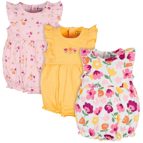 Onesies Brand Baby Girl Ruffle Sleeve Rompers, 3-Pack, Sizes, 0/3 Months - 24 Months