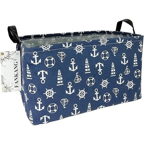 FANKANG Storage Basket,Nursery Hamper Canvas Laundry Basket Foldable with Waterproof PE Coating Storage, Office, Bedroom, Clothes,Toys (Rec-Sailboat)