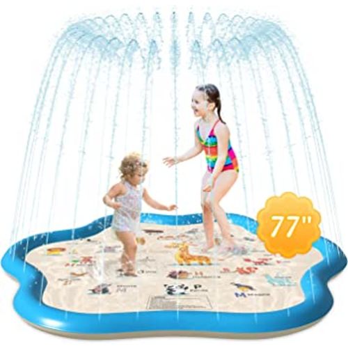 JONYJ Splash Pad, 77" Sprinkler for Kids and Toddlers, Fun Backyard Sprinkler & Splash Play Mat for Learning, Outdoor Swimming Pool Inflatable Water Toys for 3-12 Age Girls Boys (Blue)