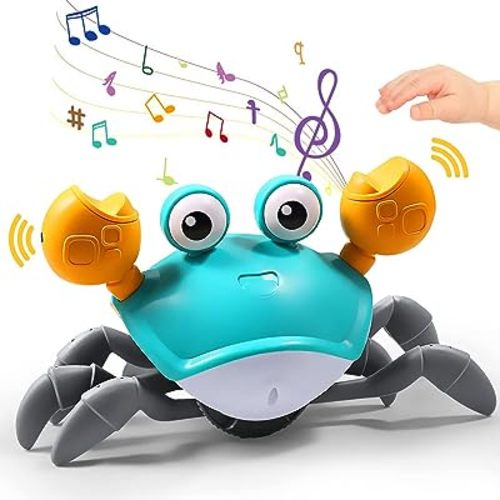 Crawling Crab Baby Toy Gifts, Infant Tummy Time Toys Crawling Toys with LED Light Up USB Rechargeable Dancing Toys for Toddler with Music for 0-6 6-12 3+ Year Old Boys Girls Toddler, Green