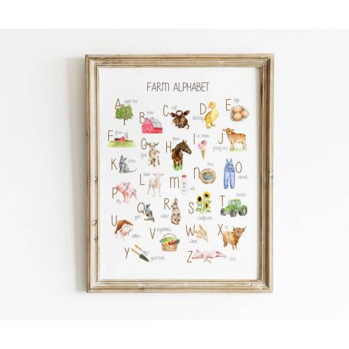 Farm Animal Alphabet, Farm Alphabet Print, Farm Wall Decor, Watercolor Farm Alphabet, Farm ABCs, Farm Animal Nursery Decor, Farm Alphabet