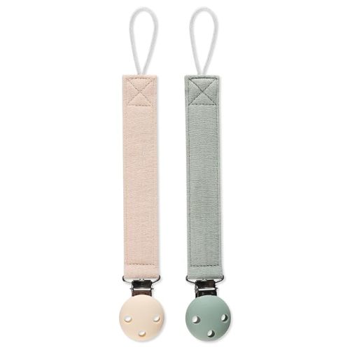 Pacifier Clip Holder for Baby Boy and Girl, Soft Pure Cotton Fabric Paci Binky Clips Fits for Most Pacifier Teethers & Small Toys in Place (Moody Blue+Milk White)