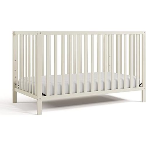 Storkcraft Morningside 5-in-1 Convertible Crib (Frosted Oat) – GREENGUARD Gold Certified Baby Crib, Fits Standard Crib Mattress, Easy 30-Minute Assembly, Converts to Toddler Bed and Full Bed