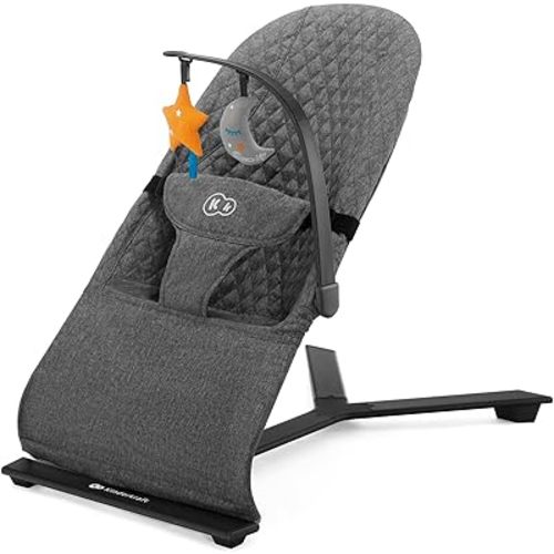 Kinderkraft Mimi Portable Baby Bouncer, Safe and Ergonomic Bouncer Seat with Spine Support and an Additional Play Bar for Babies 0-6 Months, Gray