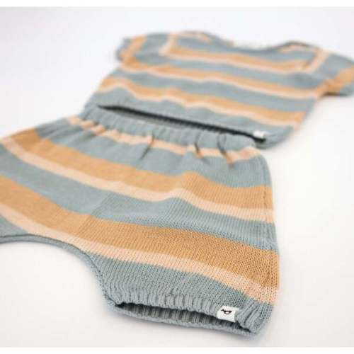 Country Club Knitted Short Set, Dusty Blue Stripe - Oh Baby! | Maisonette