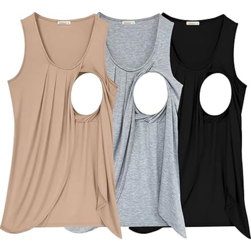 PARNIXS Summer Women's Maternity Nursing Tank Top Sleeveless Comfy Breastfeeding Clothes