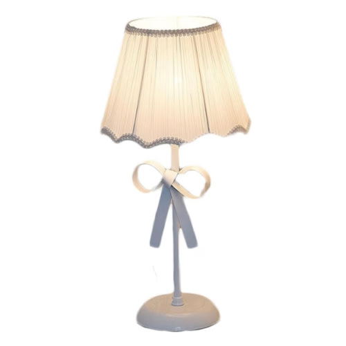Nordic White Pink Table Lamp for Girl's Bedroom Single Cute Bow Table Lamp with Fabric Shade Modern Decorative Bedside Light Coastal Bedside Table Kids Bedroom Reading Desk Lighting