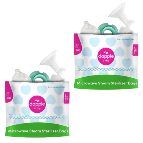 Dapple Baby Microwave Sterilizer Bags, Reusable for Breast Pump Parts & Baby Bottle, 20 Uses Per Bag, Great for Travel & Office, 8 Count (Pack of 2)