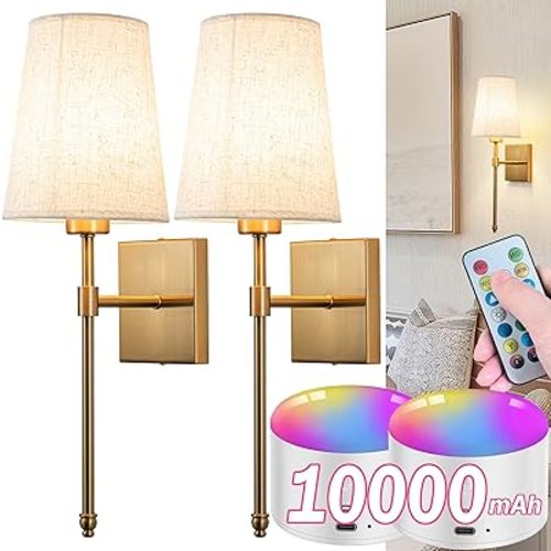 Battery Operated Wall Sconce Light Set Of Two, Battery Operated Sconces Wall Lighting Indoor Wireless Wall Sconce With Remote Control, Dimmable Battery Wall Lamp With 3CCT Bulb For Bedroom Living Room