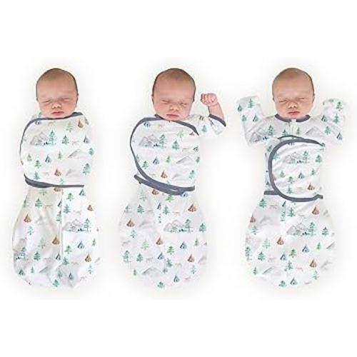 SwaddleDesigns Omni Swaddle Sack for Newborn, Transitional Swaddle Sack with Wrap & Arms Up Sleeves & Mitten Cuffs, Easy Transition Swaddle Sleep Sack, Watercolor Mountains & Trees, Small, 0-3 Months