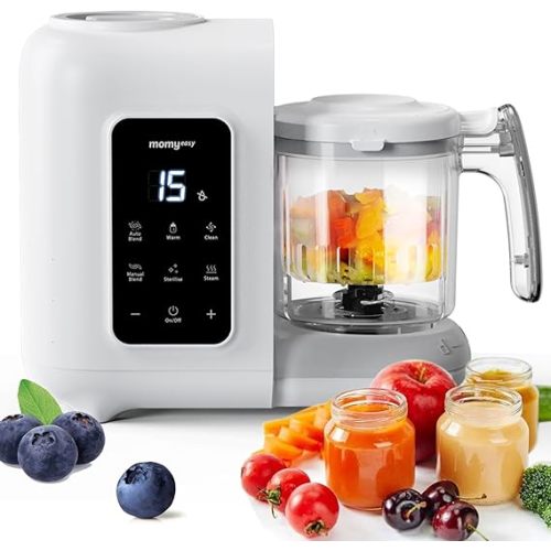 MOMYEASY Baby Food Maker, Baby Food Steamer and Puree Blender, Food Processor Chopper Grinder Steamer in-One, Auto Cooking & Grinding with Touch Control Panel&Self Cleans, BPA-Free