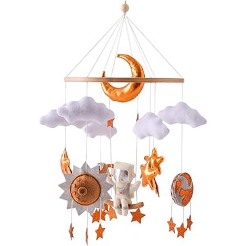 OESSUF Baby Mobile for Crib, Portable Space Astronaut Bassinet Mobiles Cribs Toys Hanging, Wooden Girl Boys Infant Gender Neutral Nursery Decor Bedroom Furniture Accessories