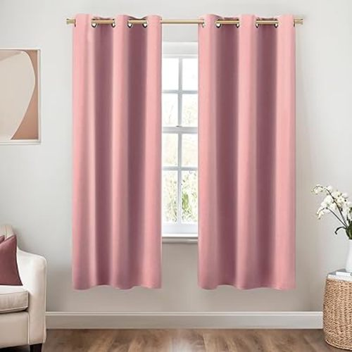 KOUFALL Mauve Dusty Rose Curtains for Bedroom Living Room 63 Inch Length,Blackout Room Darkening Grommet Window Boho Curtains 2 Panels