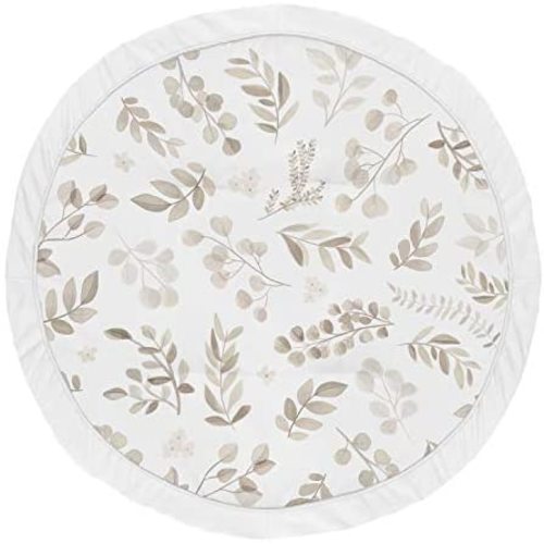 Sweet Jojo Designs Leaf Boy or Girl Baby Playmat Tummy Time Infant Play Mat - Gender Neutral Floral Ivory Beige Taupe and White Gender Neutral Boho Watercolor Botanical Flower Woodland Tropical Garden
