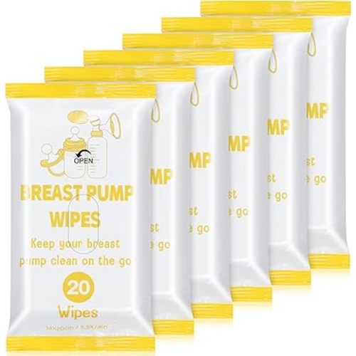 6 Pack 120 Count Breast Pump Wipes Quick Clean and Irritant Free Resealable Convenient Breast Pump Cleaning Wipes Hygienic Breastfeeding Supplies(Yellow)