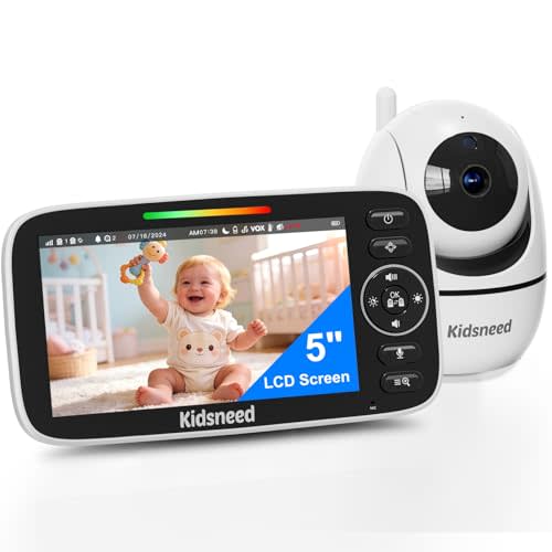 Kidsneed Baby Monitor with Camera and Audio - 5 inch 720P Video Baby Monitor, No WiFi, 48H Battery Life, Night Vision, Two Way Talk, Remote Pan Tilt Zoom, Thermal Monitor，1000 ft Range（530）