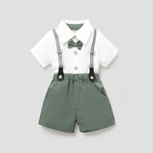 Baby Boy Party Gentle Bow Tie Shirt and Suspender Shorts Set Only $15.99 - PatPat US Mobile