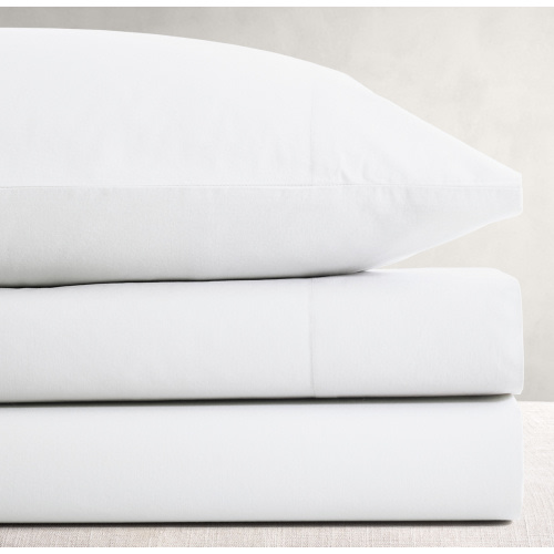 White Vintage-Washed Percale Oval Crib Fitted Sheet | RH Baby & Child