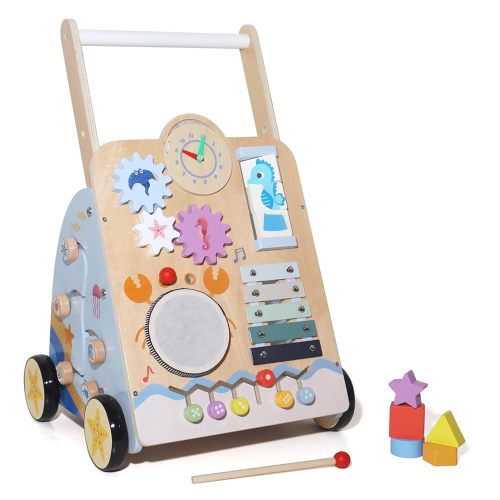 Multifunctional Baby Activity Walker Toy - 8-in-1 Learning Push Cart with Shape Sorter, Music Panel & Storage, Develops Motor Skills for Toddlers 3 Years