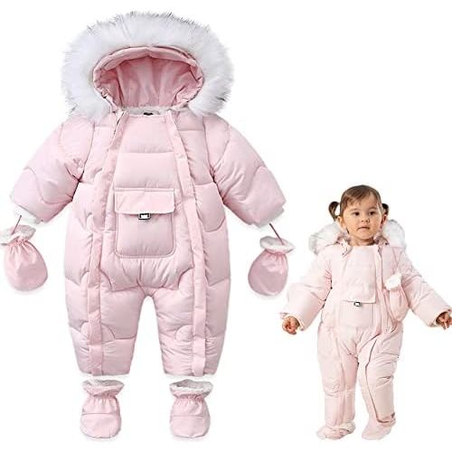 XIFAMNIY Baby Winter Snowsuit Coat Romper Outwear Hooded Footie Toddler…
