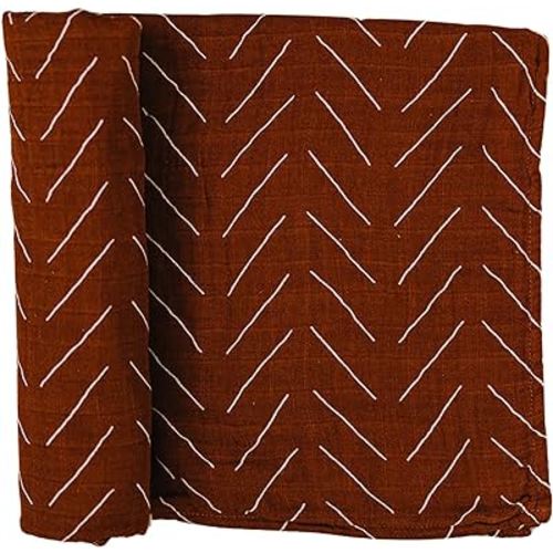 Mebie Baby Rust Mudcloth Muslin Swaddle, Modern and Neutral Swaddle Blanket for Baby Girl or Boy, Soft Baby Blankets, Newborn Swaddle Blanket, 0-3 Month, Comfy Wrap, Baby Essentials & Gifts