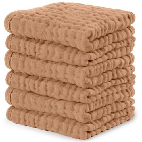 Baby Washcloths Muslin Cotton, Large 10”x10” by Comfy Cubs (Sand, Pack of 10)