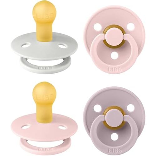 BIBS Colour Soother 4-Pack | BPA Free Dummy Pacifier | Round Nipple | Natural Rubber Latex | Made in Denmark | Size 0-6 Months | Haze Mix
