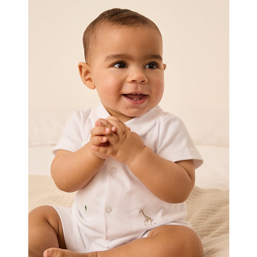 Organic Cotton Party Animals Embroidered Shortie (0–9mths) | Baby Sleepwear | The White Company US