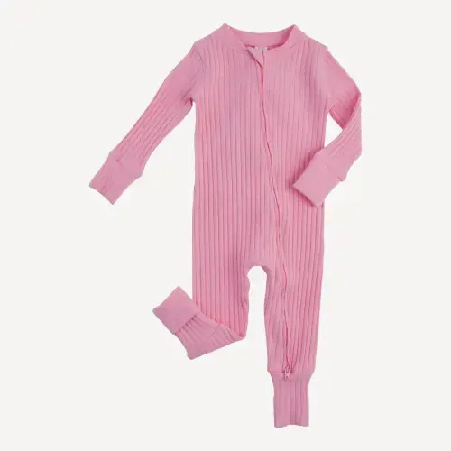long sleeve convertible zippy pj | vintage pink | organic cotton wide rib | Color: PINK | Size: 3-6 Months