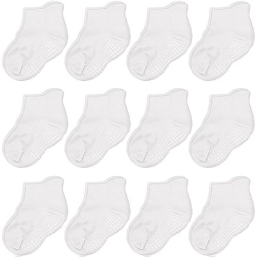 CozyWay Ankle Style Socks with Grip for Little Girls & Boys, Infants, Toddlers, Children - 12 Pairs