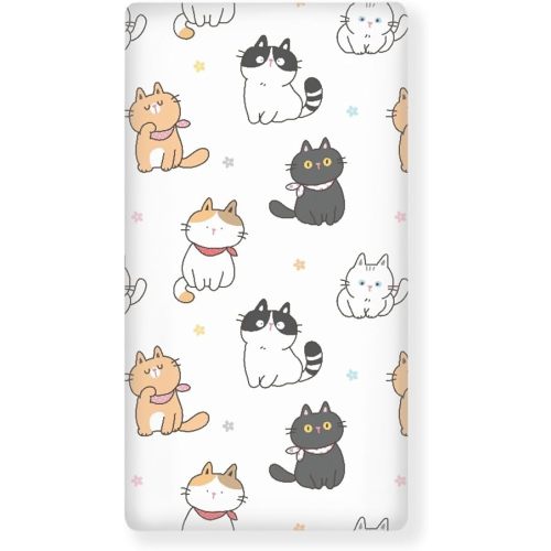 Cat Flower Fitted Crib Sheet Cartoon Cats Baby Crib Sheet Fit Standard Crib and Toddler Mattress,Crib Mattress Sheets for Boys Girls 28"x52"
