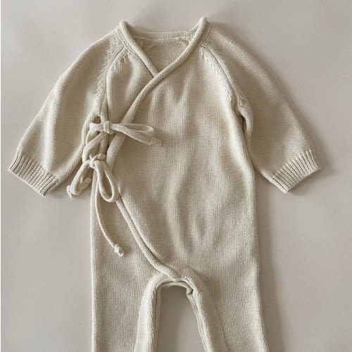 Cotton Knit Baby Kimono Overall Suit. Cotton