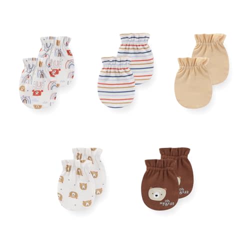 JELYLOVE 5 Pack Unisex New Born Boy Girls No Scratch Mittens Cotton Soft Baby Gloves Accessory 0-3 Months Infant Essentials