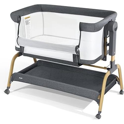3 in 1 Baby Bassinet, Bedside Bassinet for Baby, Rocking Bassinet with Comfy Mattress and Wheels, 6 Height Adjustable Easy Folding Portable Bedside Crib for Newborn
