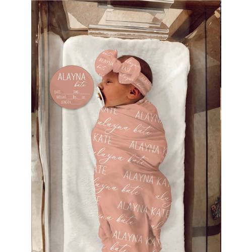 NEW! BABY NAME Swaddle - Baby Boy Swaddle Hat Headband Personalized Newborn Baby Girl Coming Home Outfit Hospital Photo Receiving Blanket