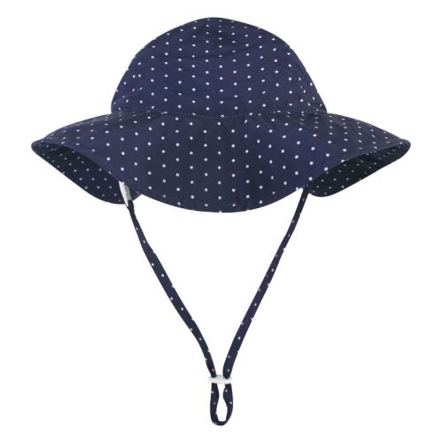 Hudson Baby Infant and Toddler Girl Sun Protection Hat, Navy Blue Dot