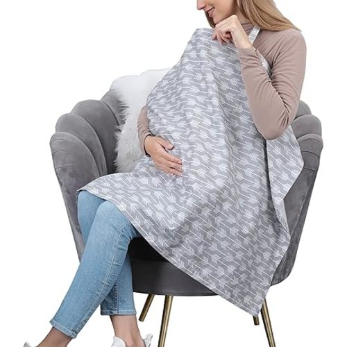 Cotton Nursing Cover for Breastfeeding - Multipurpose Breathable Mother Breastfeeding Cover (Grey Arrows)