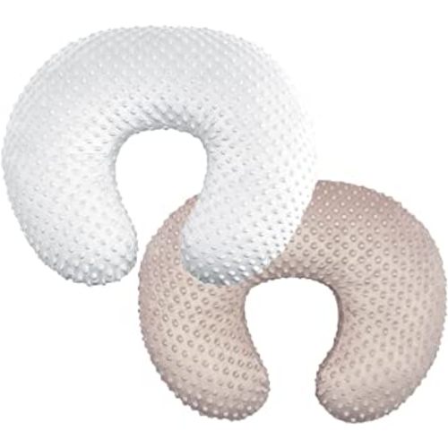 OWLOWLA 2Pack Nursing Pillow Covers Set White&Khaki Breastfeeding Pillow Slipcover Fits Naked Nursing Pillow for Baby Boy Girl(White/Khaki)