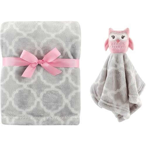Hudson Baby Unisex Baby Plush Blanket with Security Blanket, Gray Owl, One Size