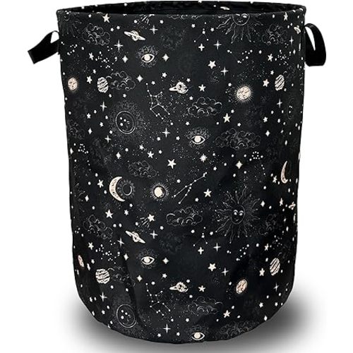 Moon and Stars Laundry Basket Foldable With Handles Colorful Tote Bag Oxford Cloth Funny Galaxy Laundry Hamper Clothes Storage Bucket Toy Organizer 18.9"x16.5" For Bathroom/Laundry/Bedroom