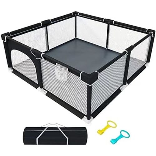 TOMBOSS 50x50 Baby Playpen, Portable Play Yard for Toddlers 1-3, Breathable Mesh Playard, Indoor & Outdoor Play Fence with Pull Rings, Sturdy Activity Pen