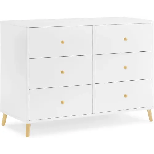 Delta Children Essex 6 Drawer Dresser, Bianca White/Natural