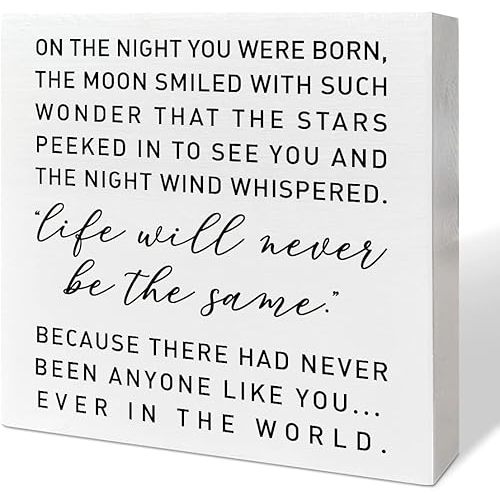 Nursery Desk Wooden Box Sign Decor, on The Night You Were Born, Nursery Decor Neutral Newborn Baby Kid Children Room Desk Decoration Baby Shower Gifts for New Baby Boys Girls