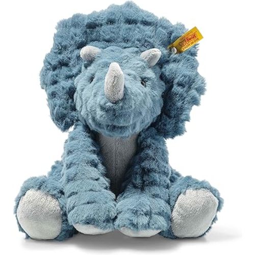 Steiff Dixi Triceratops, Premium Triceratops Stuffed Animal, Triceratops Toys, Stuffed Triceratops, Triceratops Plush, Dinosaur Stuffed Animal for Girls Boys and Kids, Soft Cuddly Friends (Blue, 11")