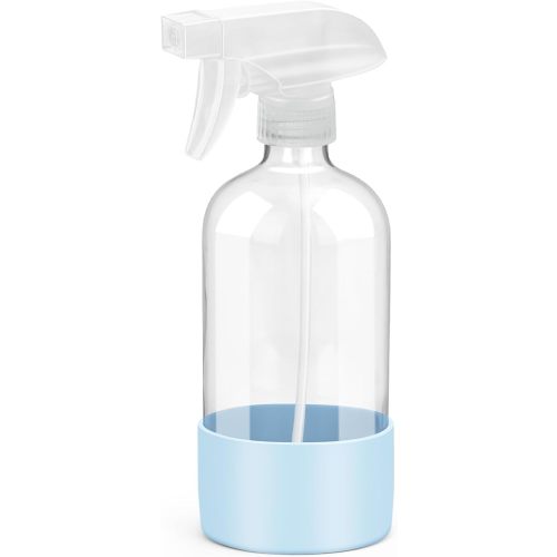Glass Spray Bottles with Silicone Sleeve Protection, Empty 16 oz Refillable Containers, Reusable Spray Bottles with Adjustable Nozzle for Hair, Cleaning Solutions, Essential Oils 1 Pack Blue