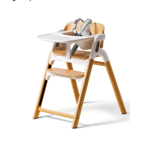 Momcozy DinerPal Wooden High Chair for Babies, Toddlers & Adults Up to 308 Lbs, Convertible Baby Highchair with Food-Grade Tray, Dishwasher-Safe, Adjustable & Ergonomic, Natural Wood