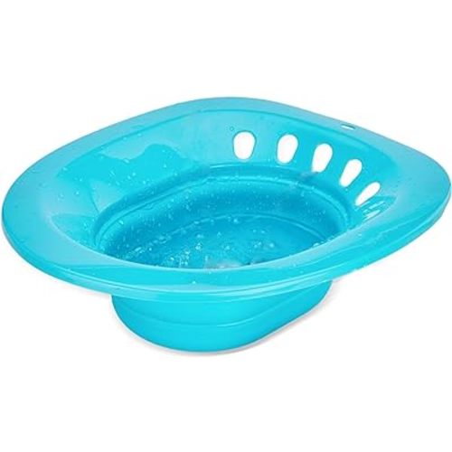 Pochik Sitz Bath, Sitz Bath for Toilet Seat, Postpartum Care, Hemorrhoids Relief, Sits Bath Kit for Women, Collapsible, Flusher Hose, Wider Seating Area, Deeper Bowl (Ocean Blue)