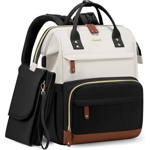 LOVEVOOK Diaper Bag Backpack, Baby Bag with Changing Station, Large Diaper Backpack for Mom Dads, Waterproof Mommy Bag for Boy and Girl, Travel Essential Baby Shower, Black-Beige