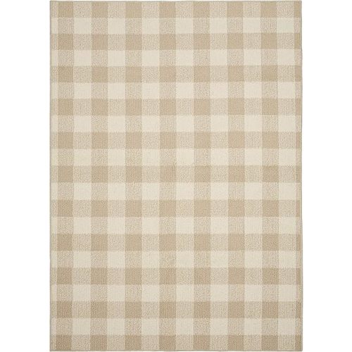 Garland Rug Country Living – Checkered Buffalo Plaid Design, Non-Slip Rubberback, Traditional 5x7 Area Rug for Living Room, Bedroom, Kitchen, Dining Room,Nursery,Tan/Ivory